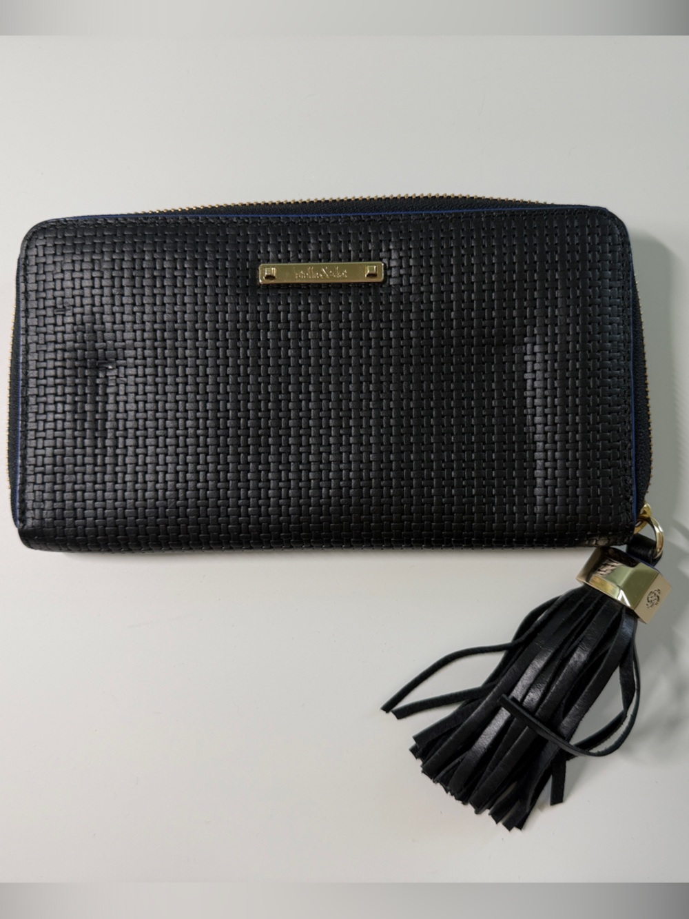 Stella & Dot Black Woven Zip Wallet with Tassel